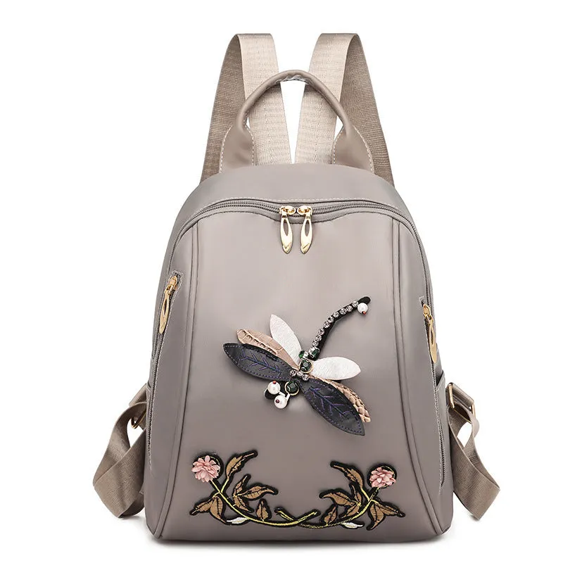 Multifunctional Oxford Cloth Fashion Dragonfly Embroidery Casual Bag
