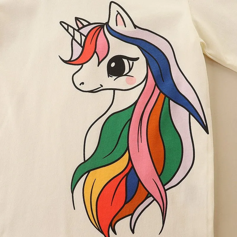 Toddler/Kid Girl Rainbow Hair Unicorn Long Sleeve Shirt